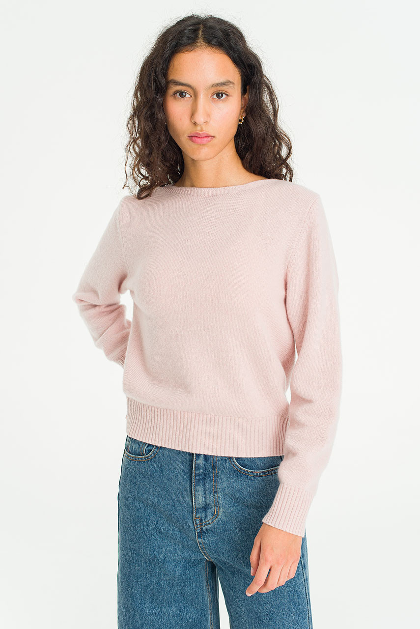 Fine Wool Boat Neck Jumper, Pink
