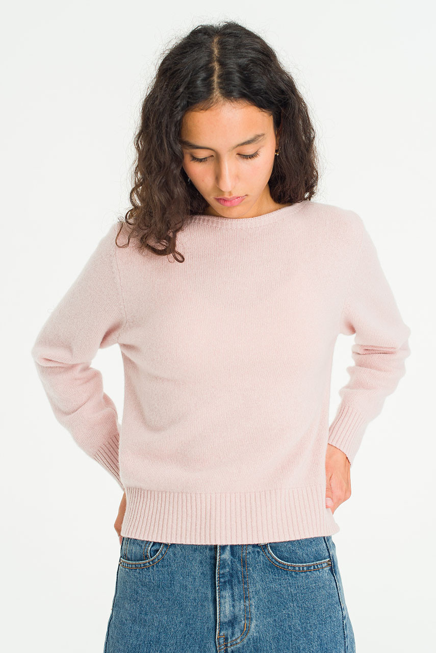 Fine Wool Boat Neck Jumper, Pink
