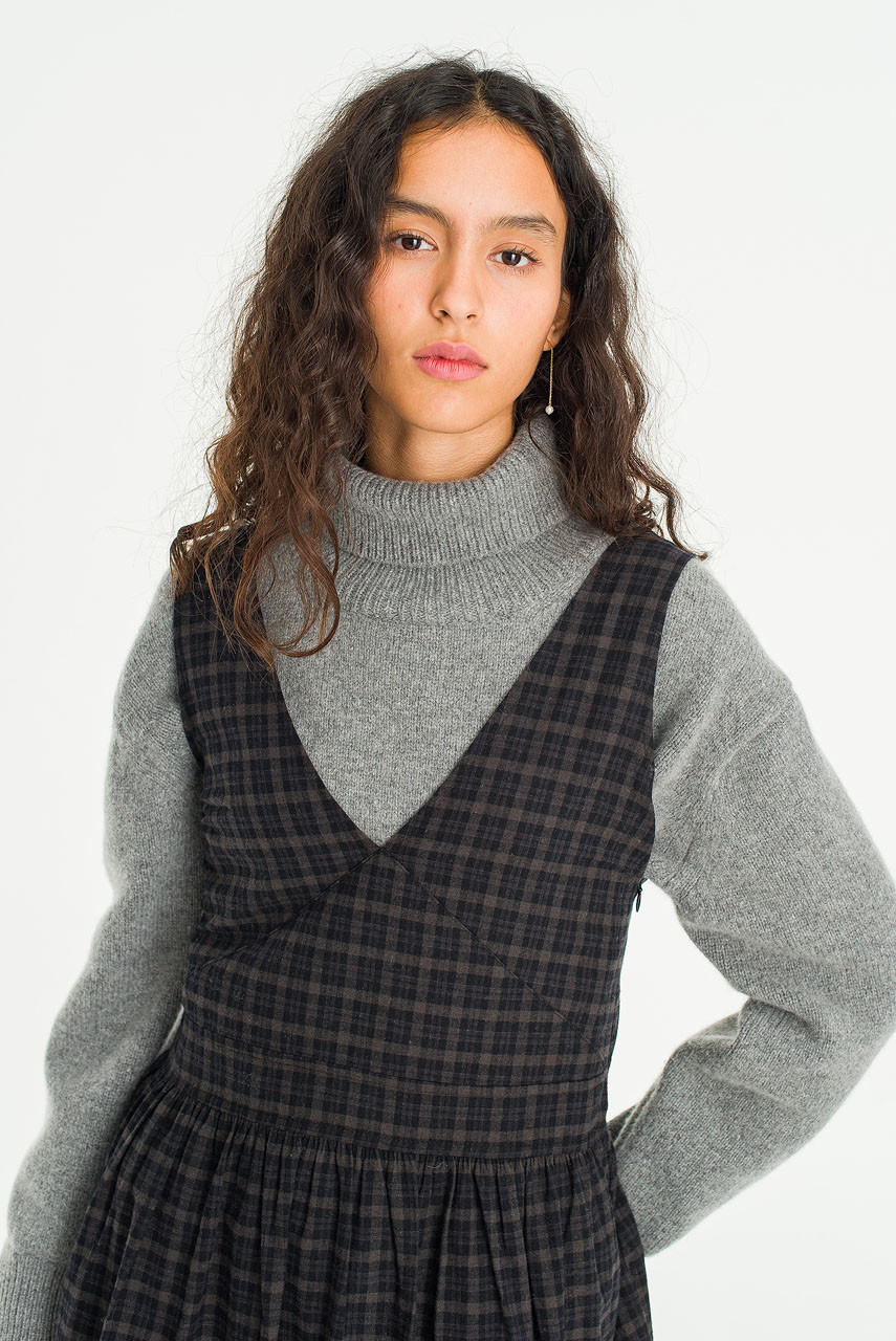 Pure Check V Neck Dress, Check Black