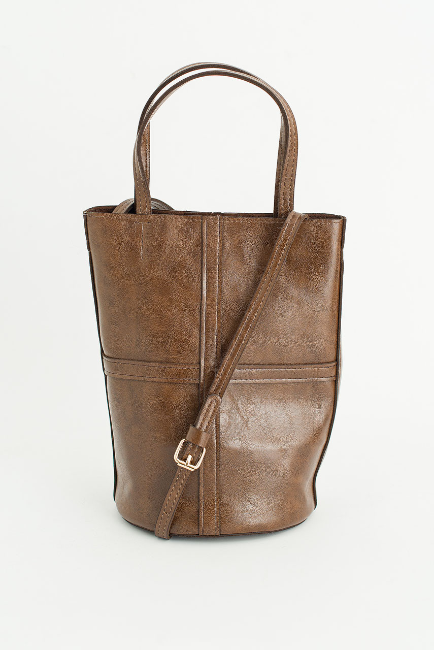 Suede Mini Boston Bag, Brown