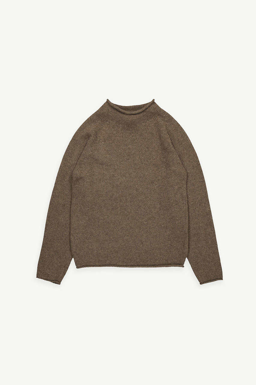 Boat Neck Wool Boxy Jumper, Brown
