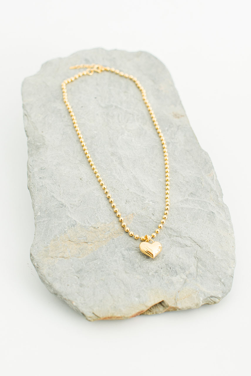 Chunky Heart Charm Choker, Gold