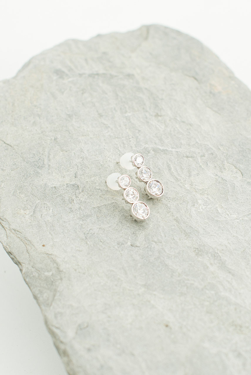 Kohana Triple Crystal Earrings, Silver