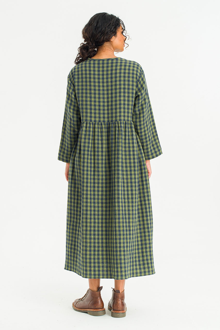 Tasha Double Face Wrap Check Dress, Green