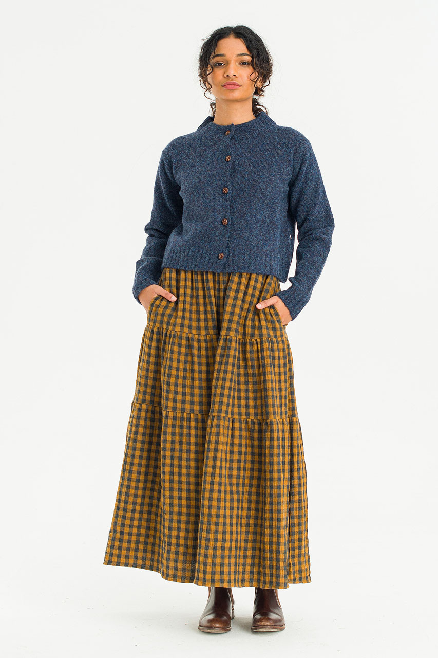Tasha Double Face Check Skirt, Mustard