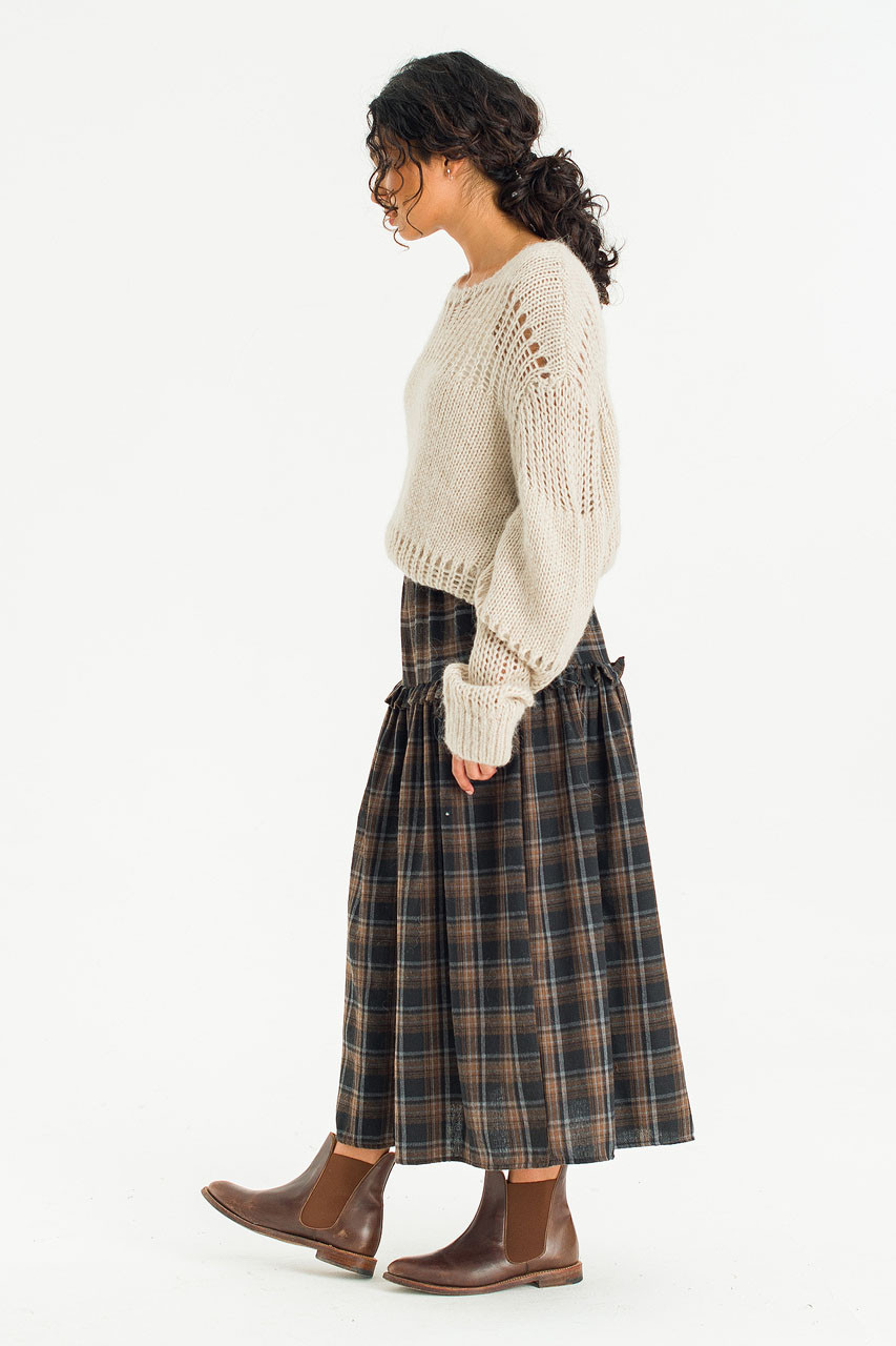 Bori Check Mid Length Skirt, Black