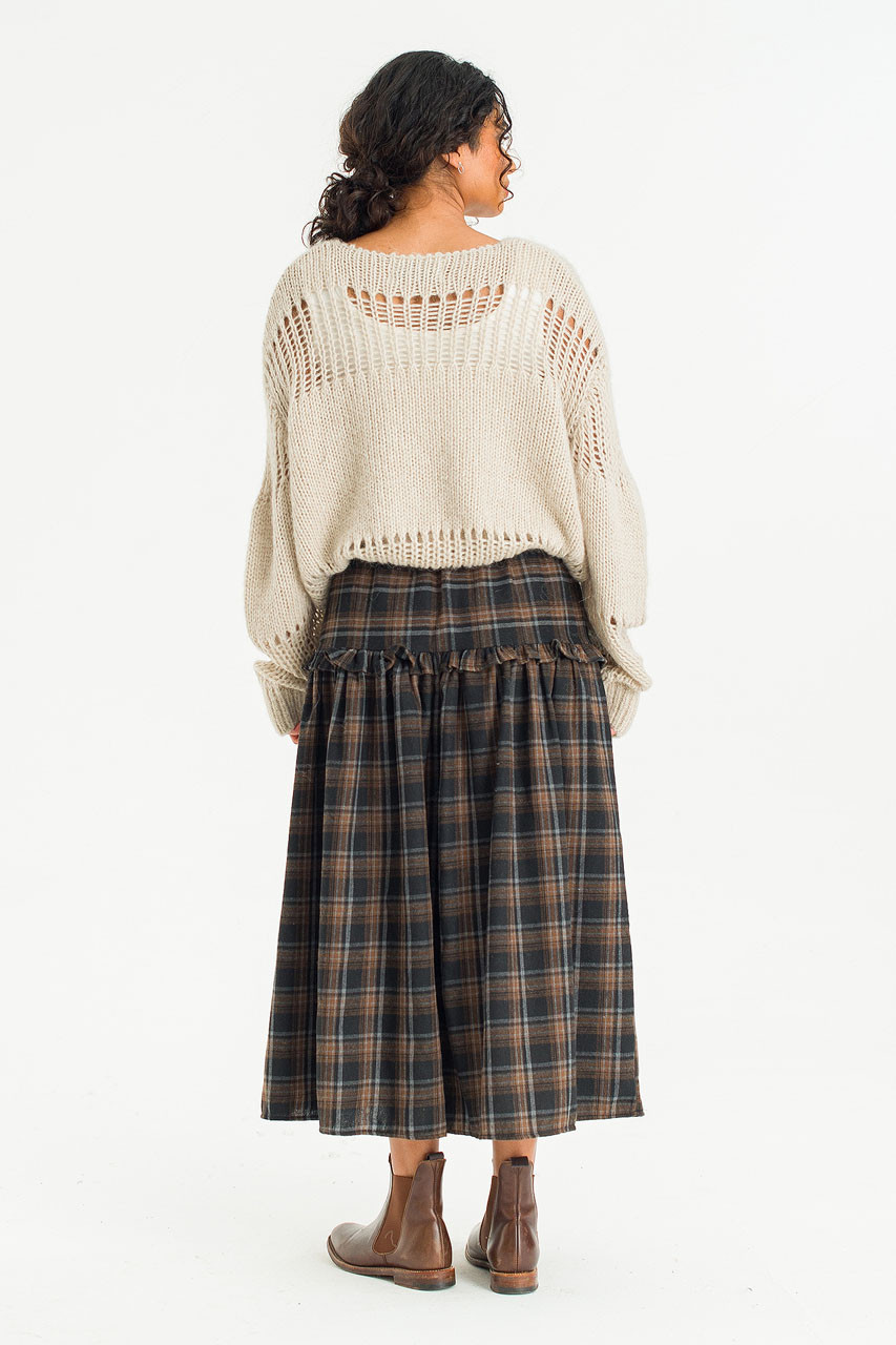 Bori Check Mid Length Skirt, Black