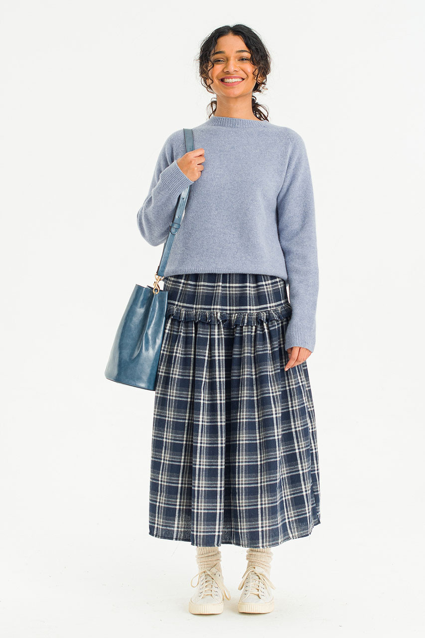 Kaito Check Mid Length Skirt, Brown