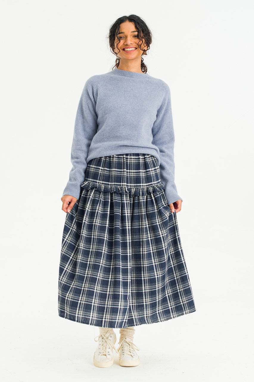 Bori Check Mid Length Skirt, Navy