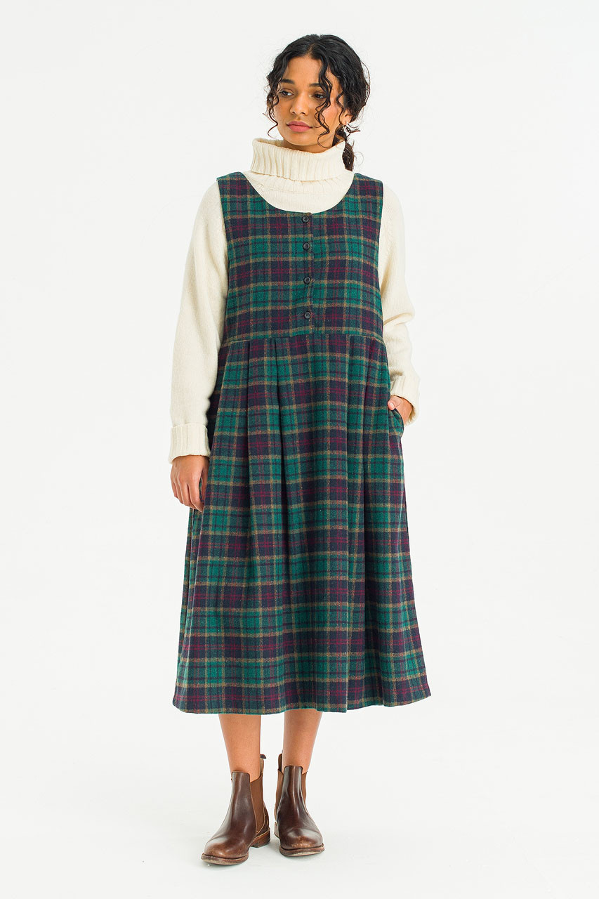 Asa Check Pinafore Dress, Green
