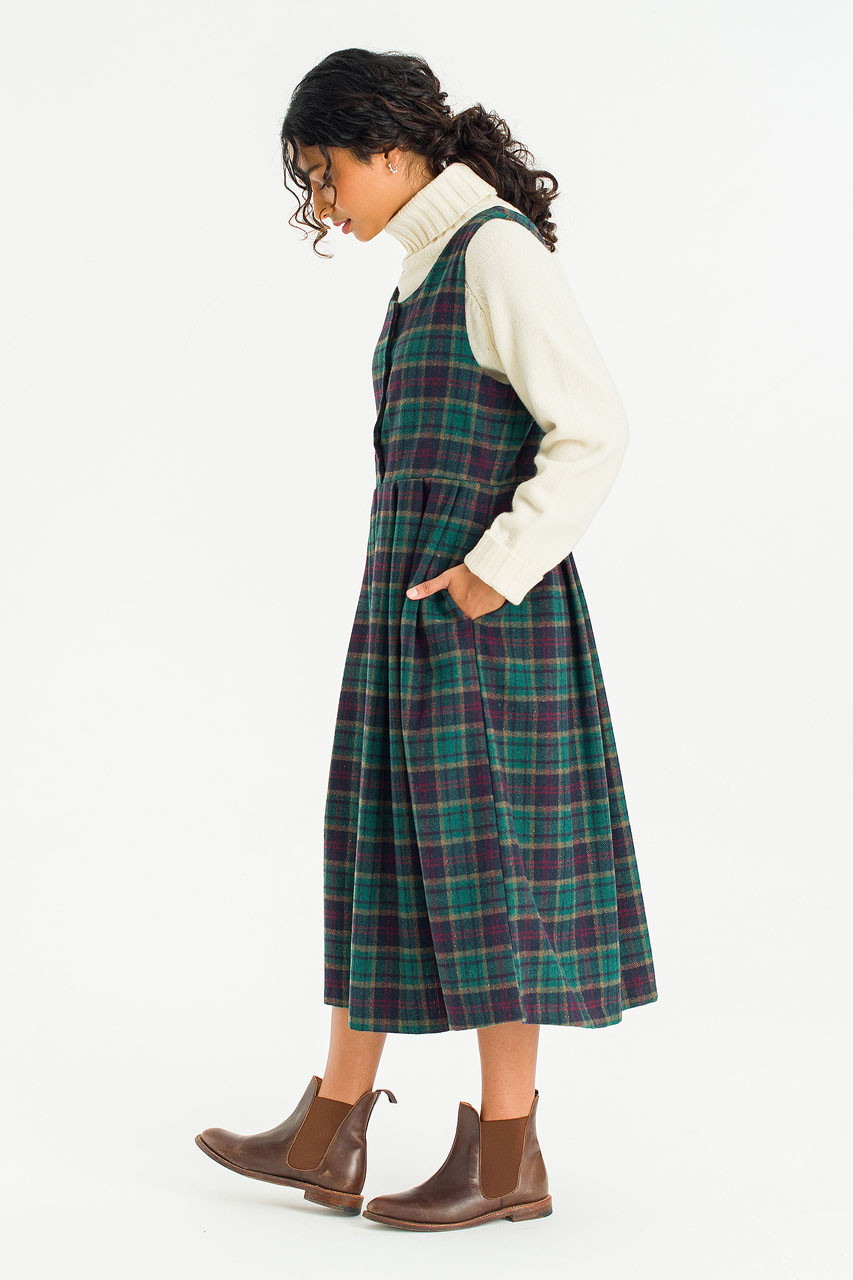 Asa Check Pinafore Dress, Green
