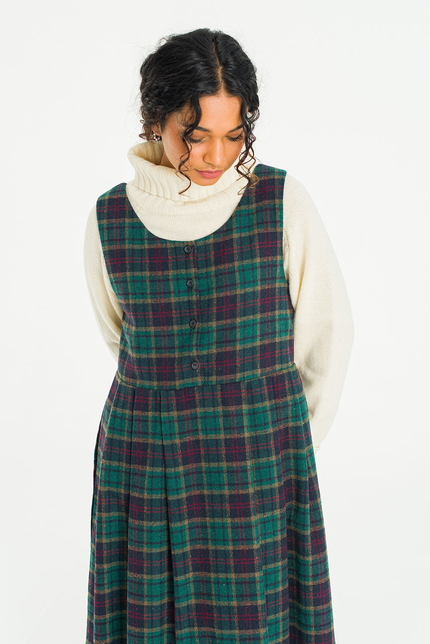 Asa Check Pinafore Dress, Green