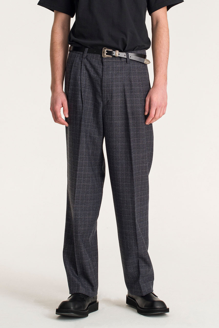 Menswear | Glen Check Slacks, Dark Grey