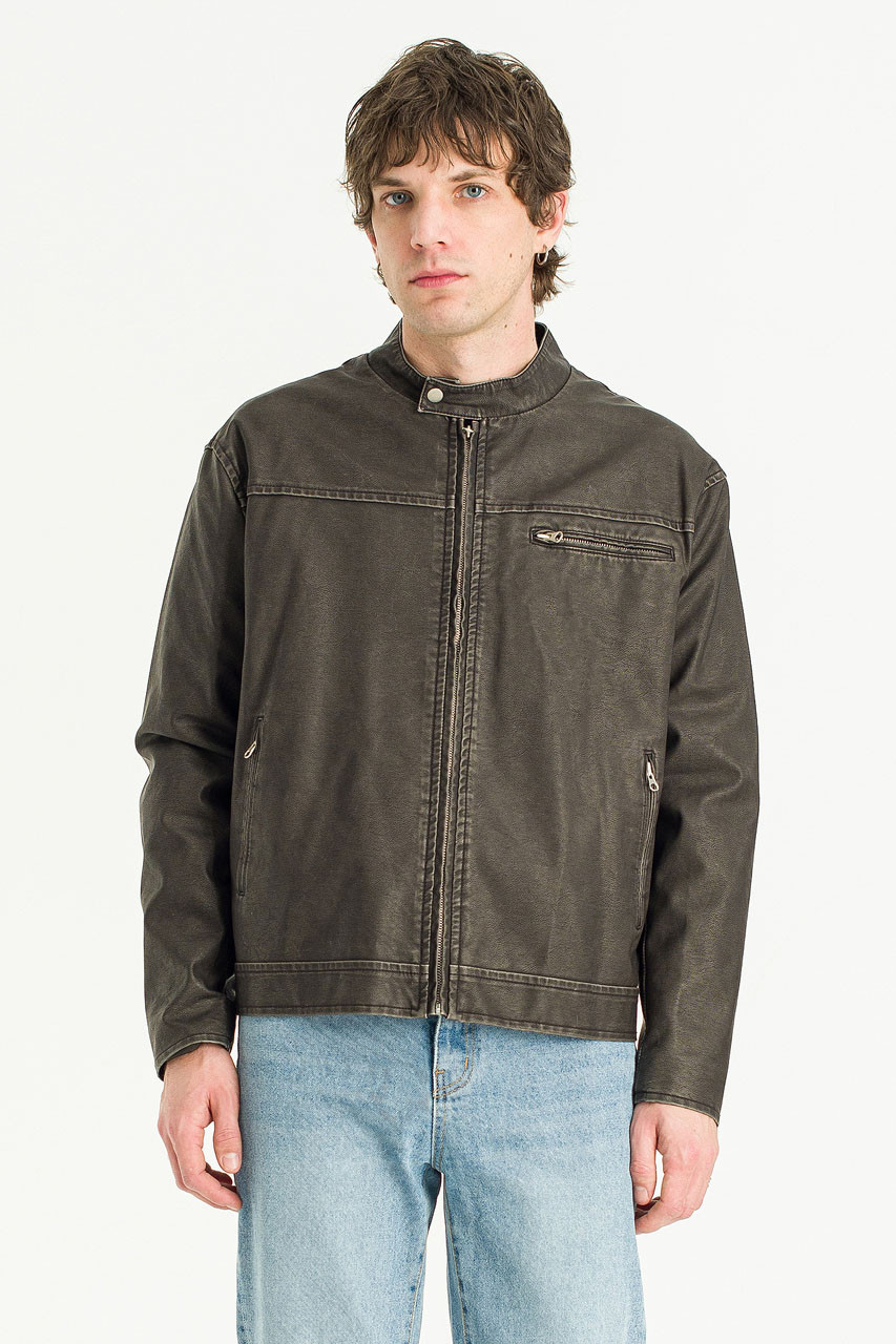 Menswear | Leather-Look Biker Jacket, Dark Brown
