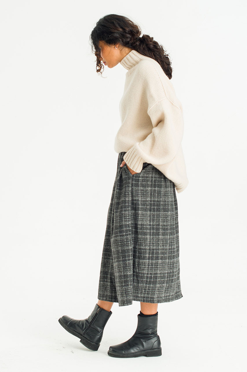 Mere Check Long Skirt, Grey