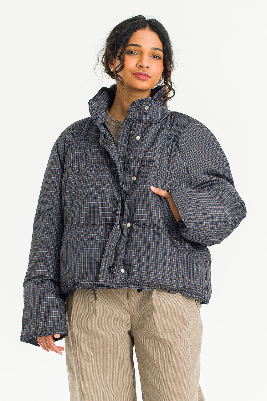 Mure Check Down Padded Jacket, Navy