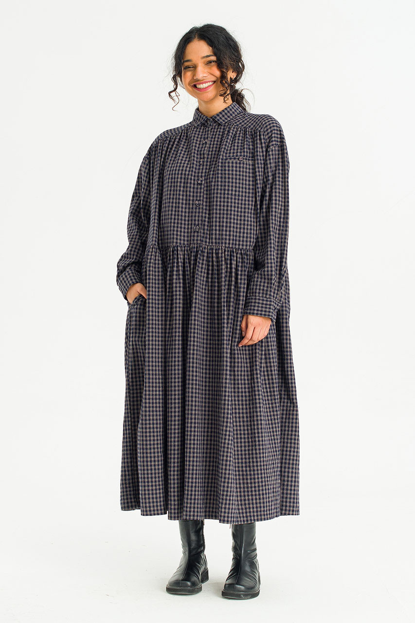 Harbor Check Shirt Dress, Navy