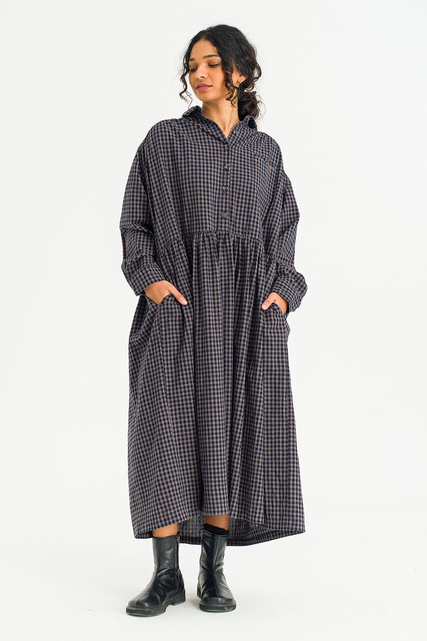 Harbor Check Shirt Dress, Navy