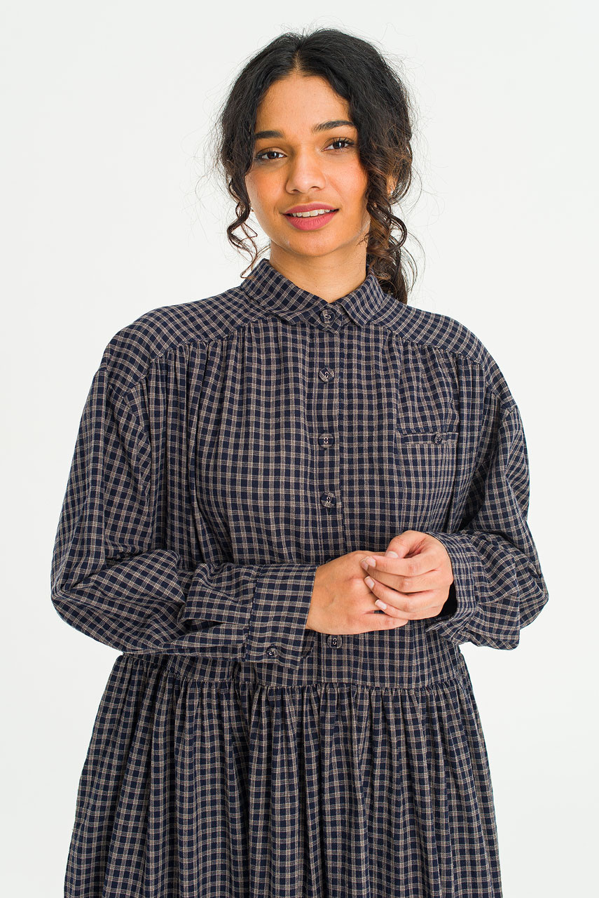 Harbor Check Shirt Dress, Navy