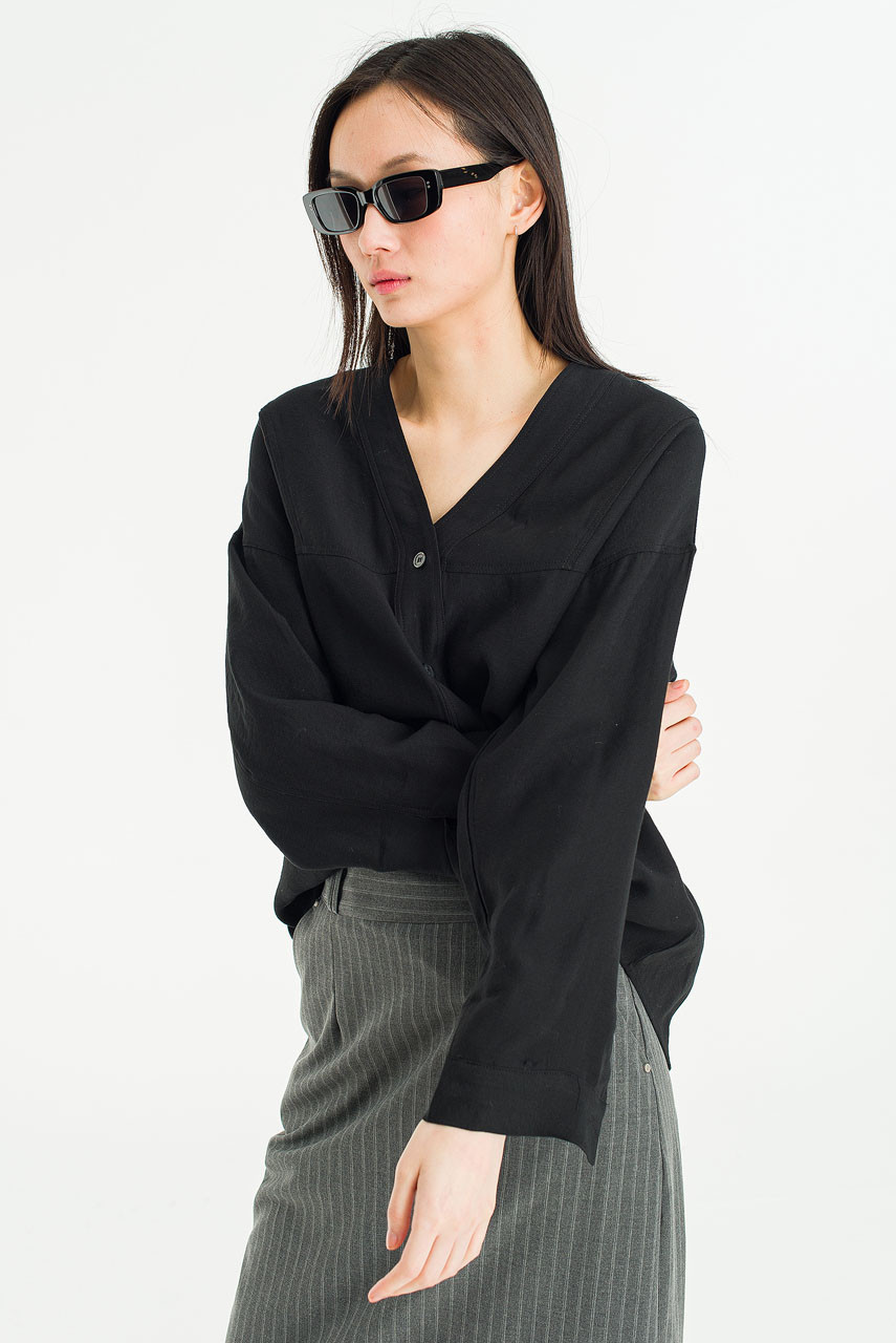 Aire V Neck Blouse, Black