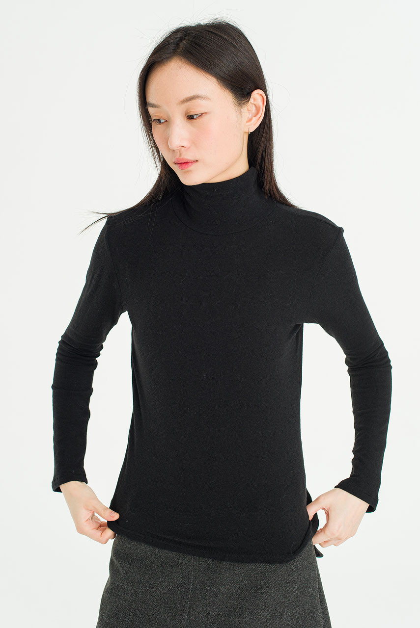 Soft Mock Neck Tee, Black