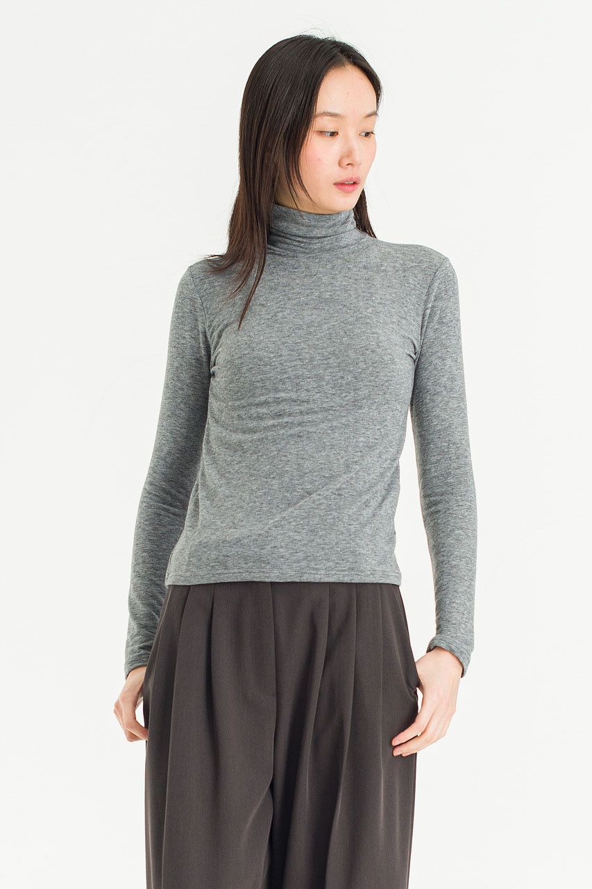 Soft Mock Neck Tee, Melange Grey