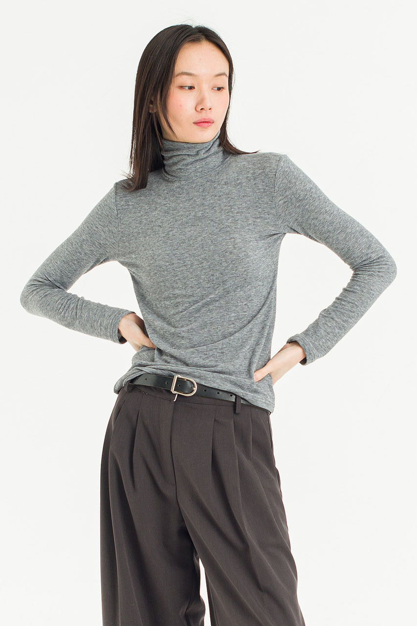 Soft Mock Neck Tee, Melange Grey