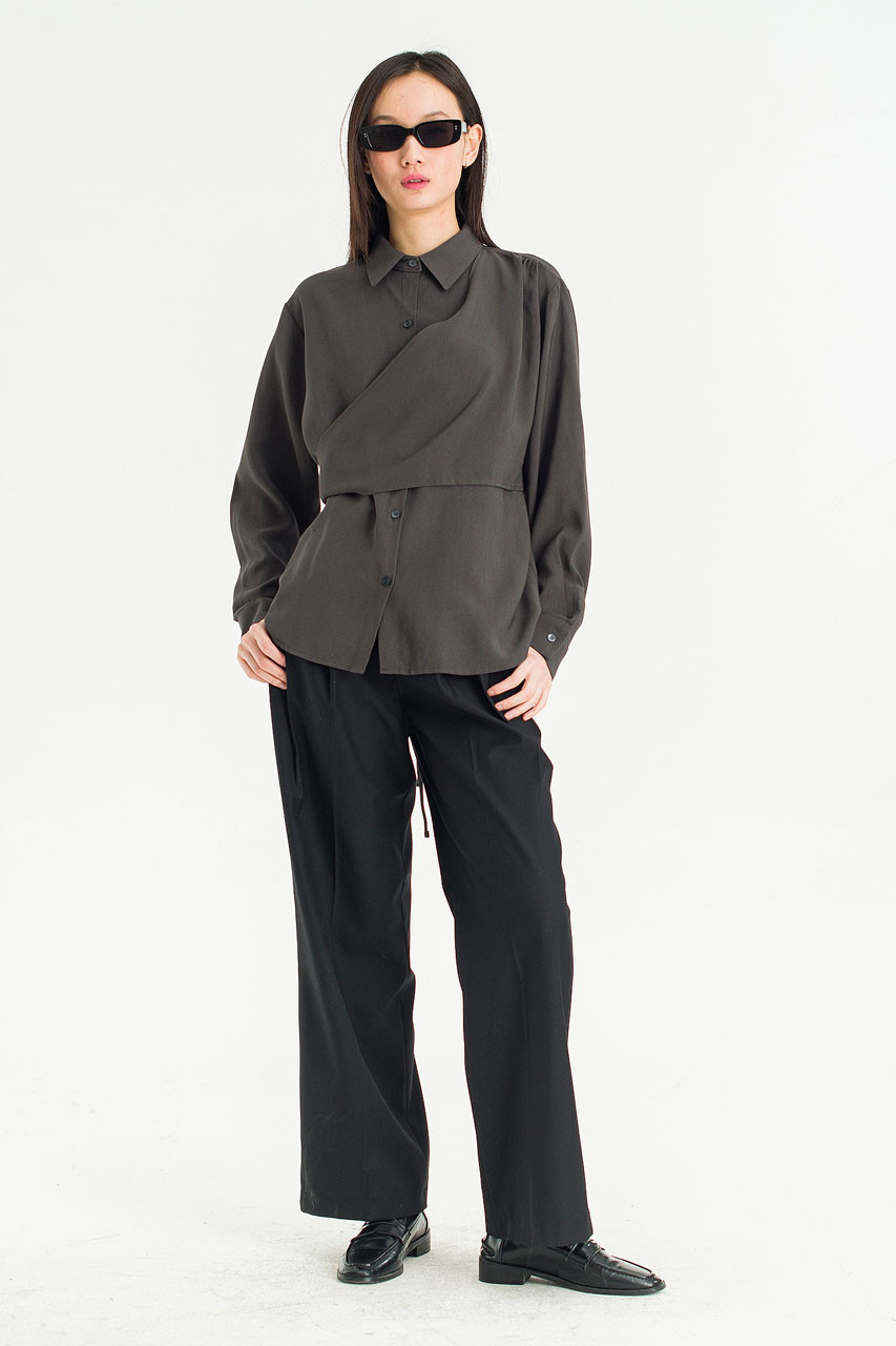 Serif Layer Blouse, Charcoal