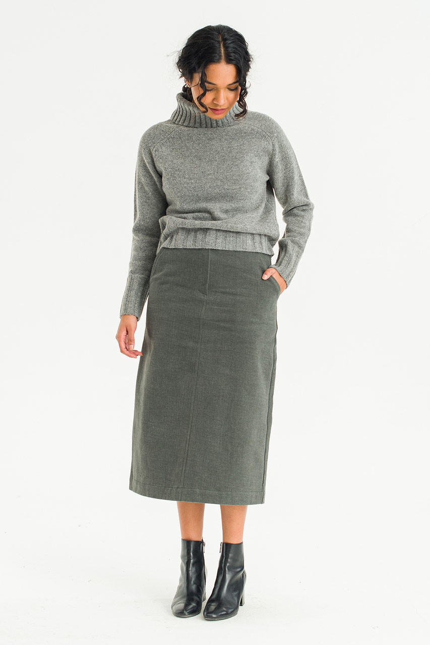 Sage Cotton Mid Length Skirt, Charcoal