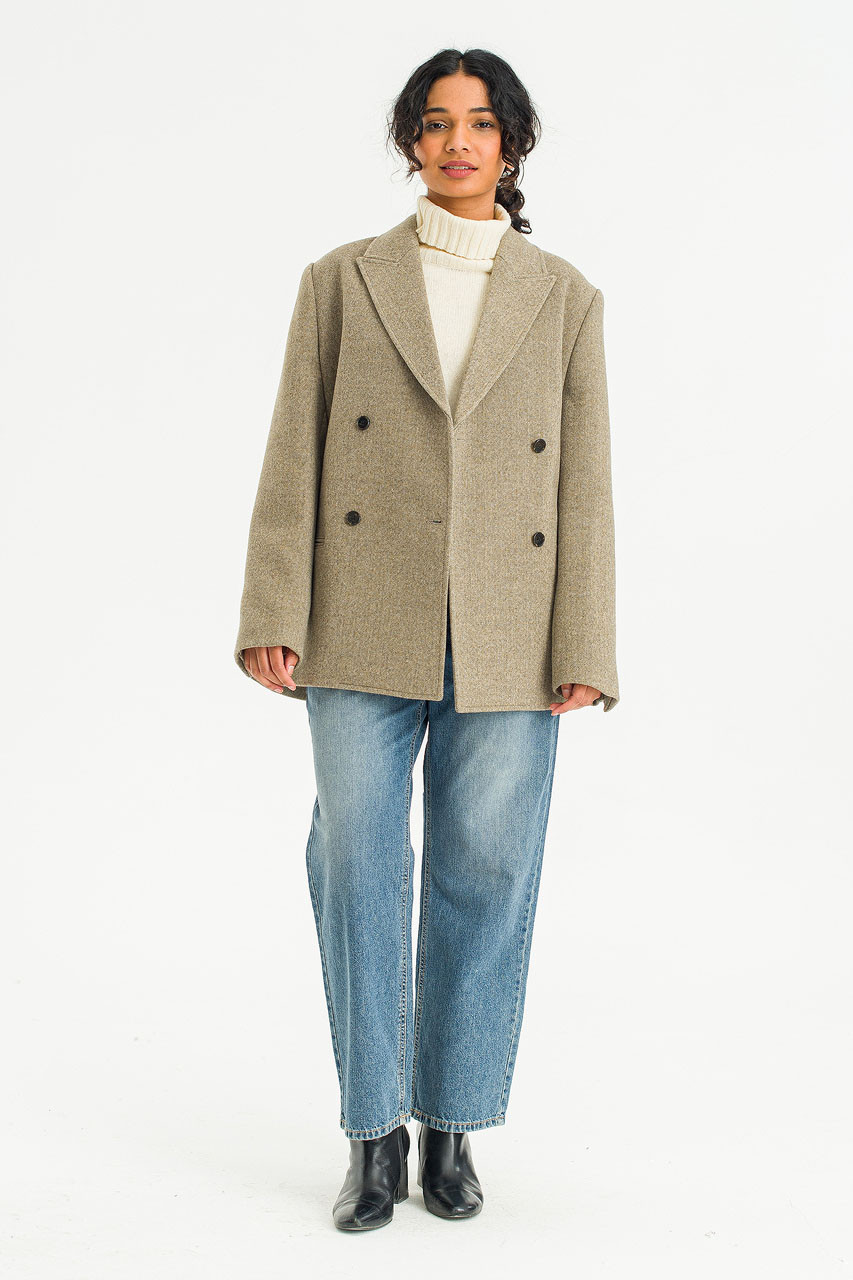 Silent Double Wool Blend Jacket, Beige