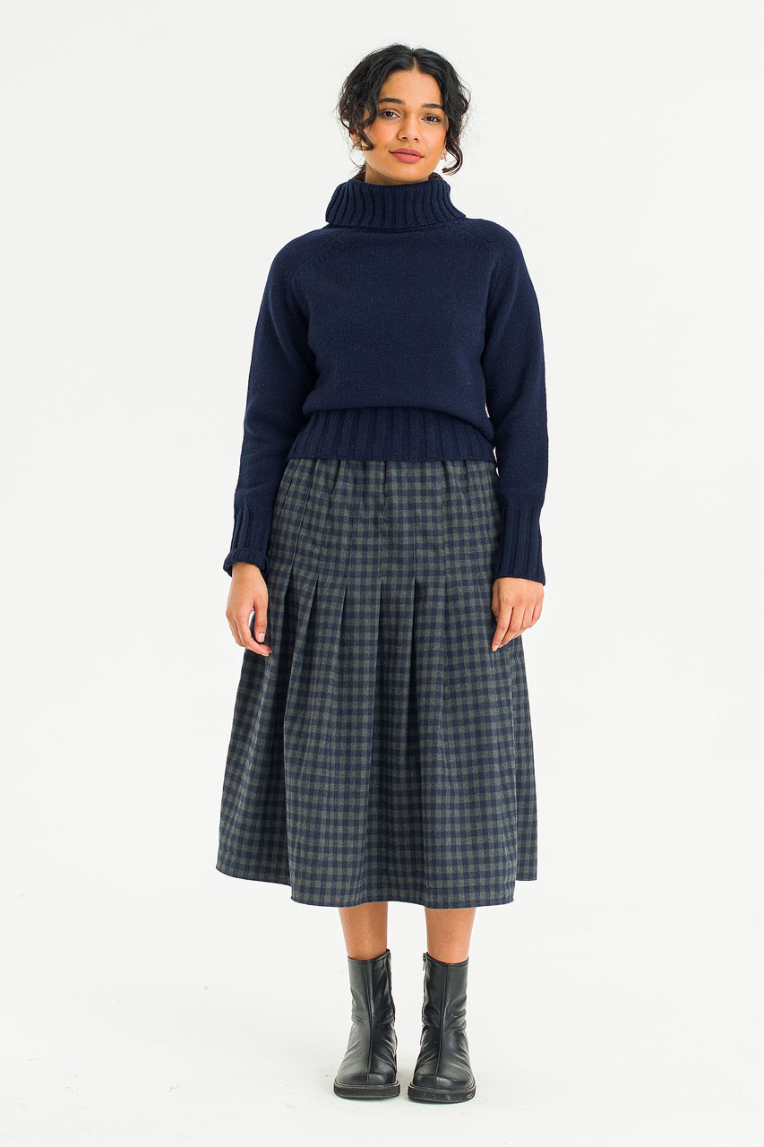 Via Check Skirt, Navy