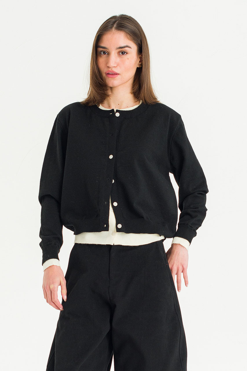Serif Layered Cardigan, Black