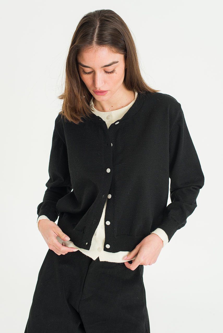 Serif Layered Cardigan, Black