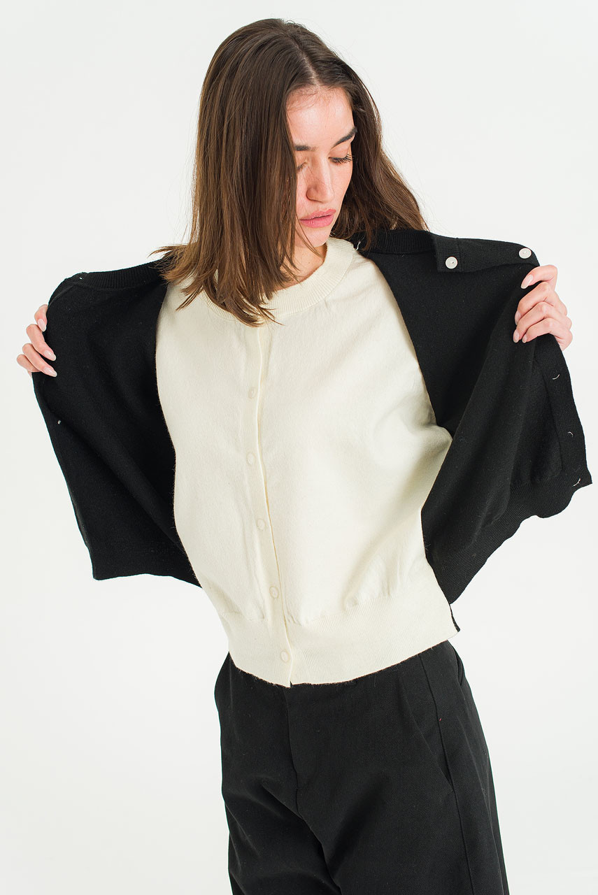 Serif Layered Cardigan, Black