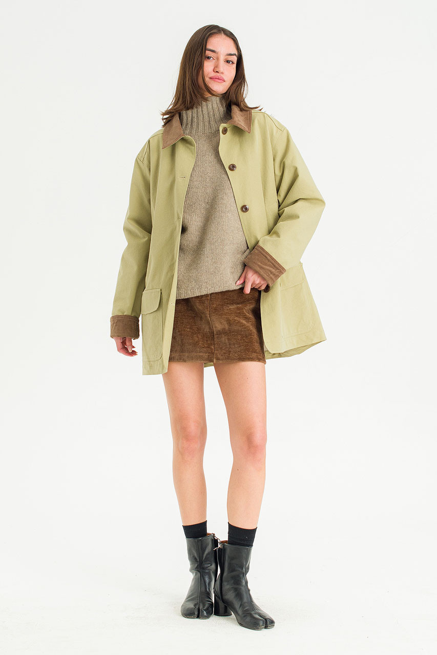 Silent Boxy Contrast Collar Coat, Light Khaki