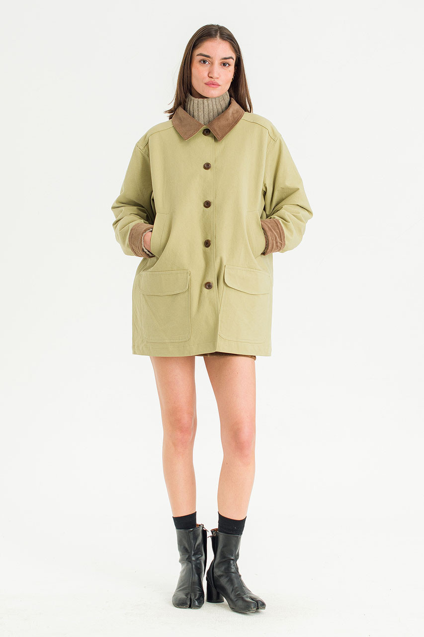 Silent Boxy Contrast Collar Coat, Light Khaki