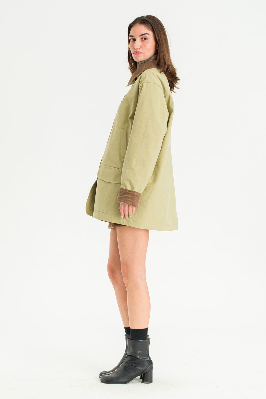 Silent Boxy Contrast Collar Coat, Light Khaki