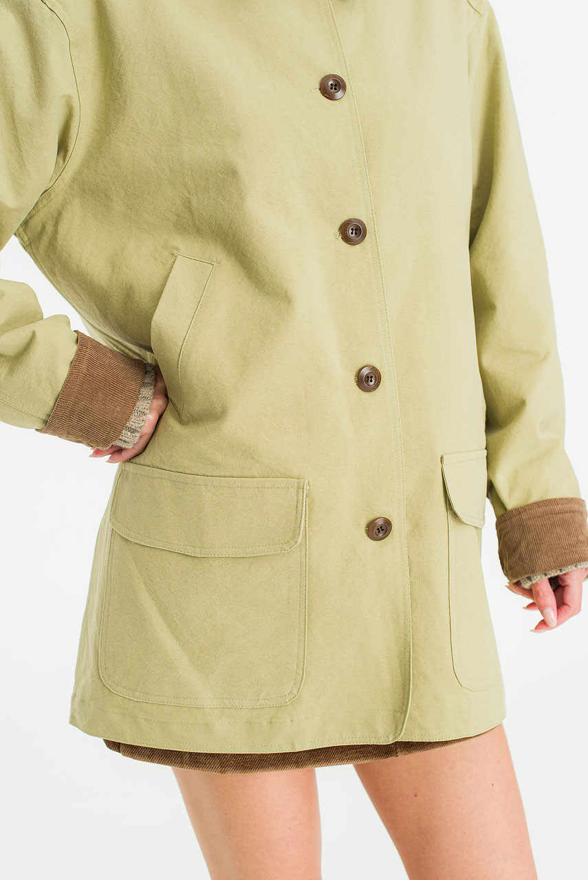 Silent Boxy Contrast Collar Coat, Light Khaki