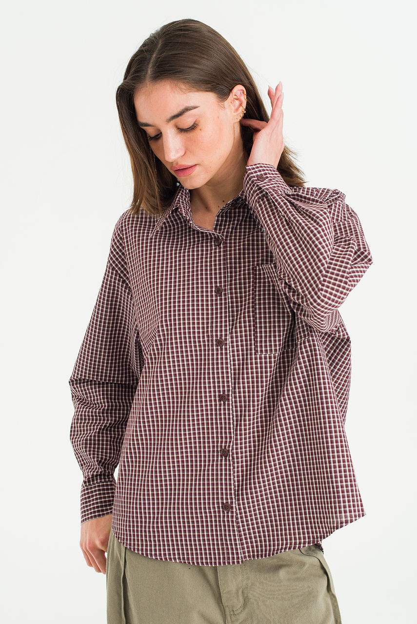 Roma Check Shirt, Burgundy