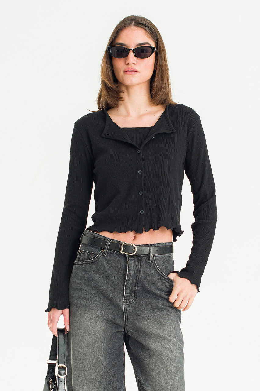 Mure Cami Cardigan Set, Black