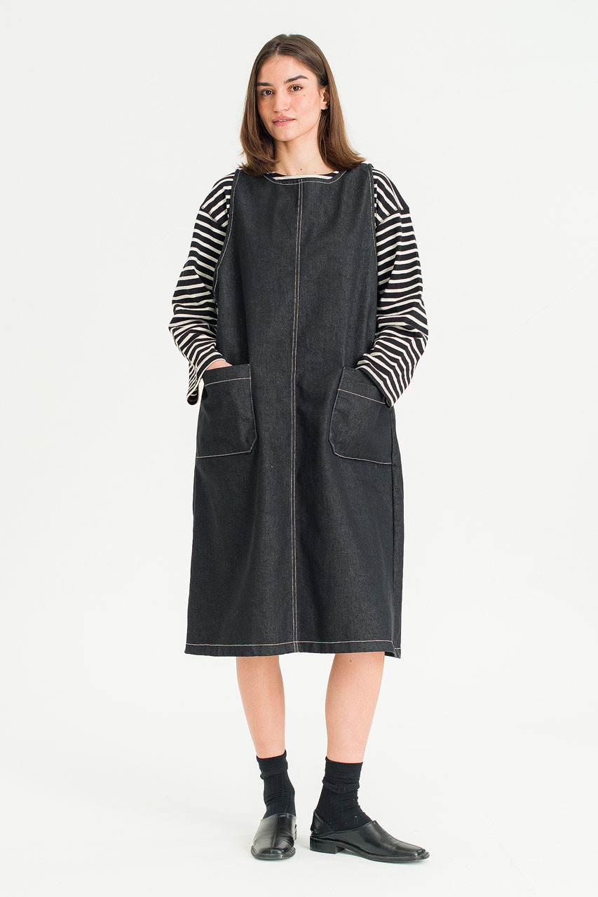 Minato Denim Pinafore Dress, Black