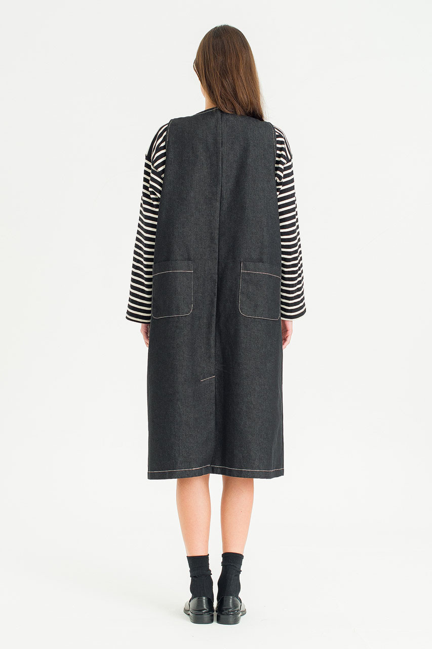 Minato Denim Pinafore Dress, Black