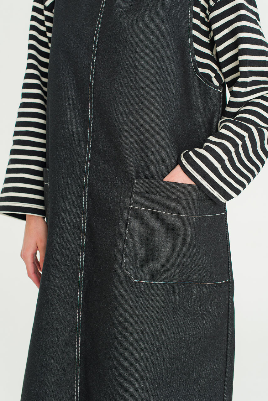 Minato Denim Pinafore Dress, Black