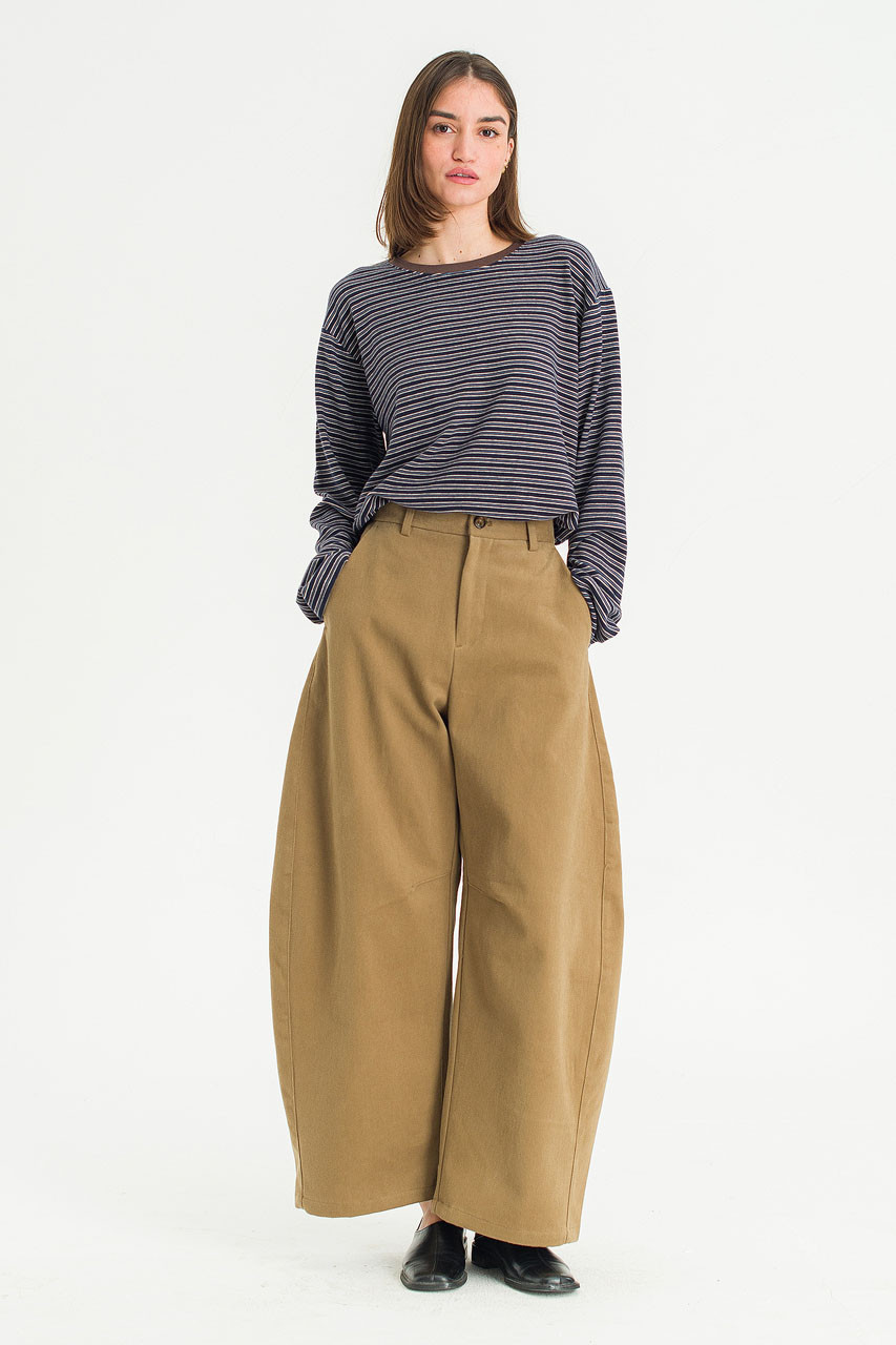 Unisex Curved Velvet Cotton Pants, Dark Beige