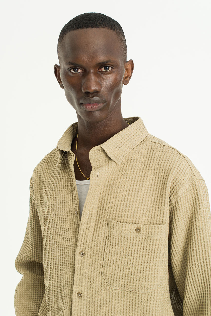 Menswear | Cropped Honeycomb Shirt, Khaki