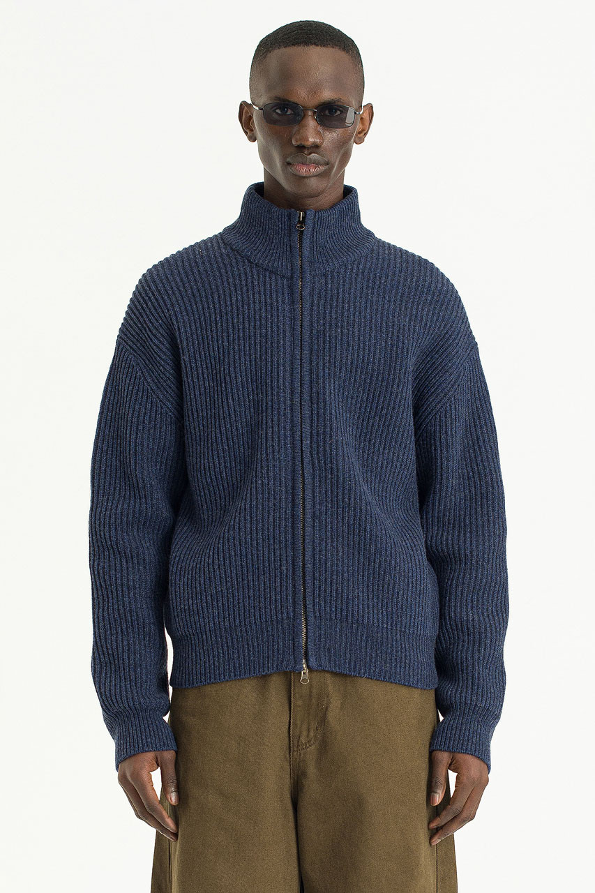 Menswear | Ribbed Knit Zip-Up, Navy