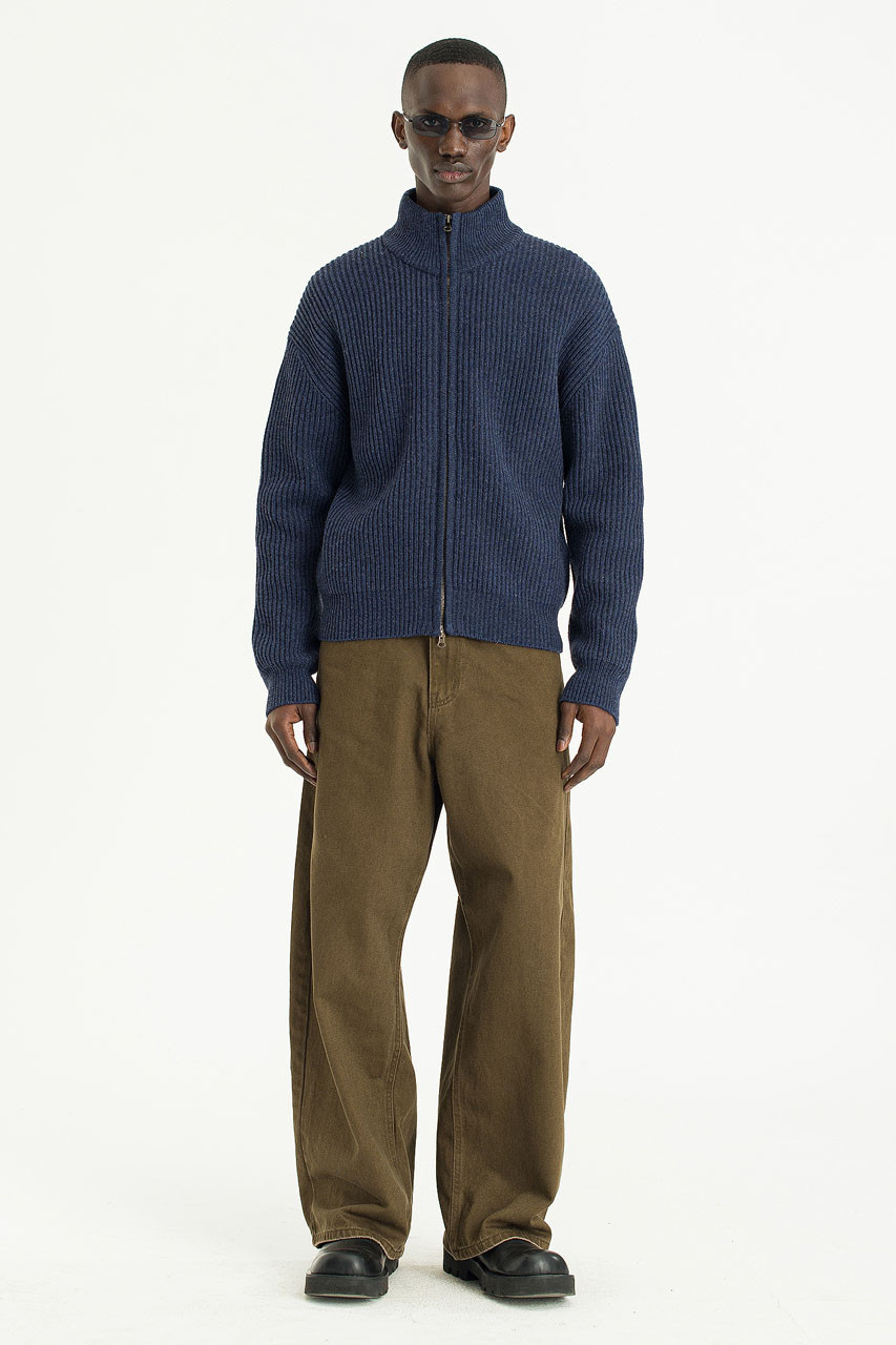 Menswear | Ribbed Knit Zip-Up, Navy