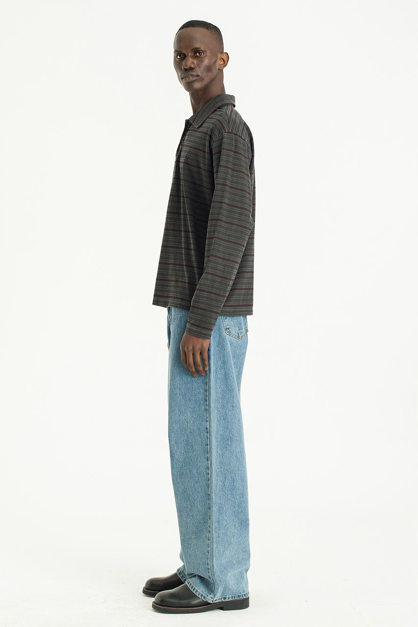 Menswear | Pigment-Dyed Striped T-Shirt, Charcoal