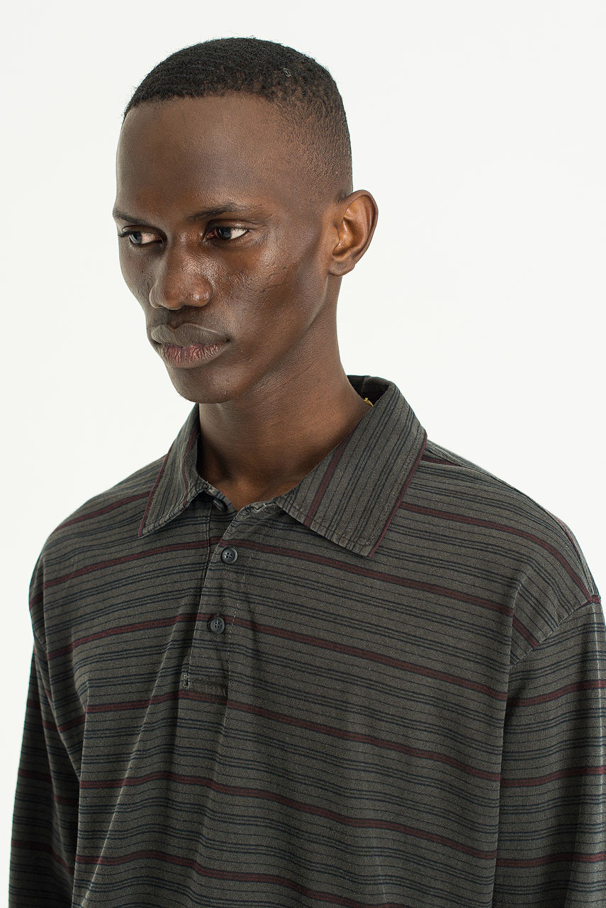 Menswear | Pigment-Dyed Striped T-Shirt, Charcoal