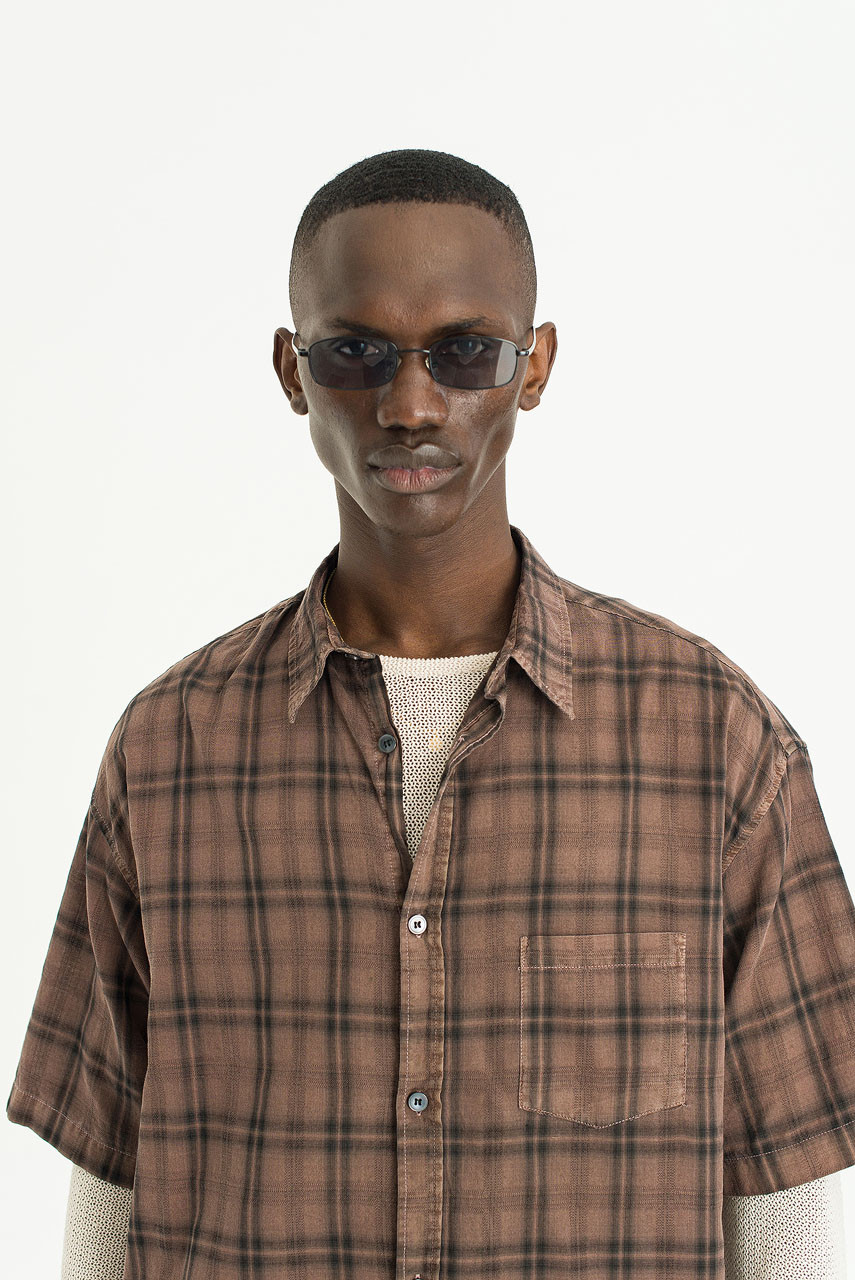 Menswear | Pigment-Dyed Check Shirt, Brown